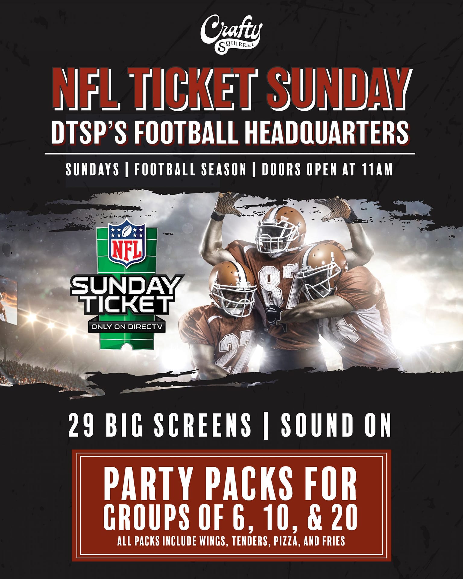 NFL Ticket Sunday at the Crafty Squirrel in Downtown St. Petersburg is DTSP's Football headquarters.